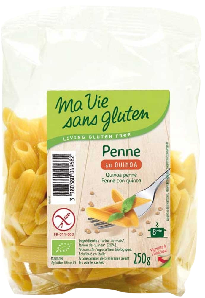 Ma Vie Sans gluten free quinoa pasta in 250g package, gluten-free organic pasta and rice product with quinoa.