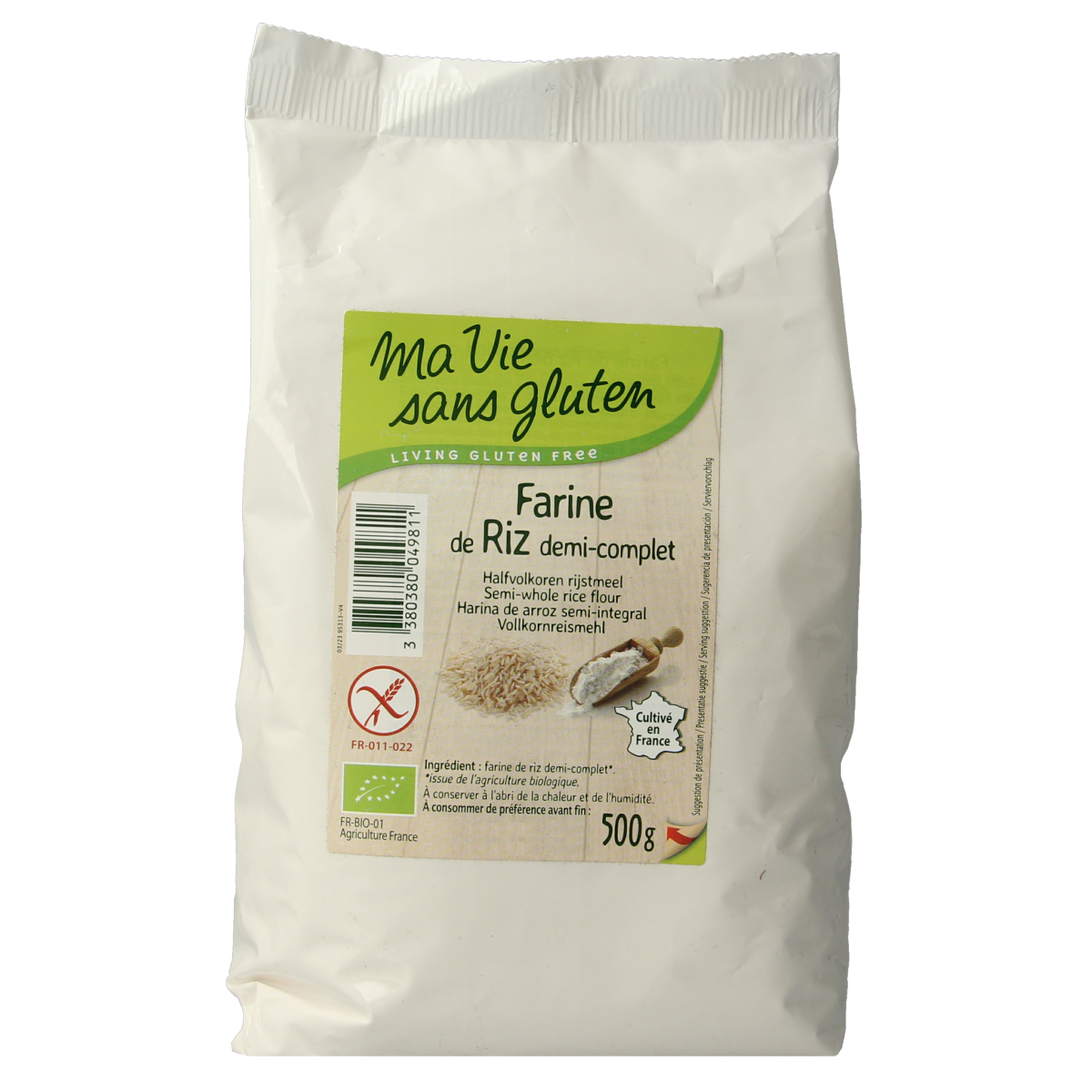 Ma Vie Sans glutenvrije bio rijstmeel bakmix, halfvolkoren, 500g, geschikt voor bakken en glutenvrije recepten