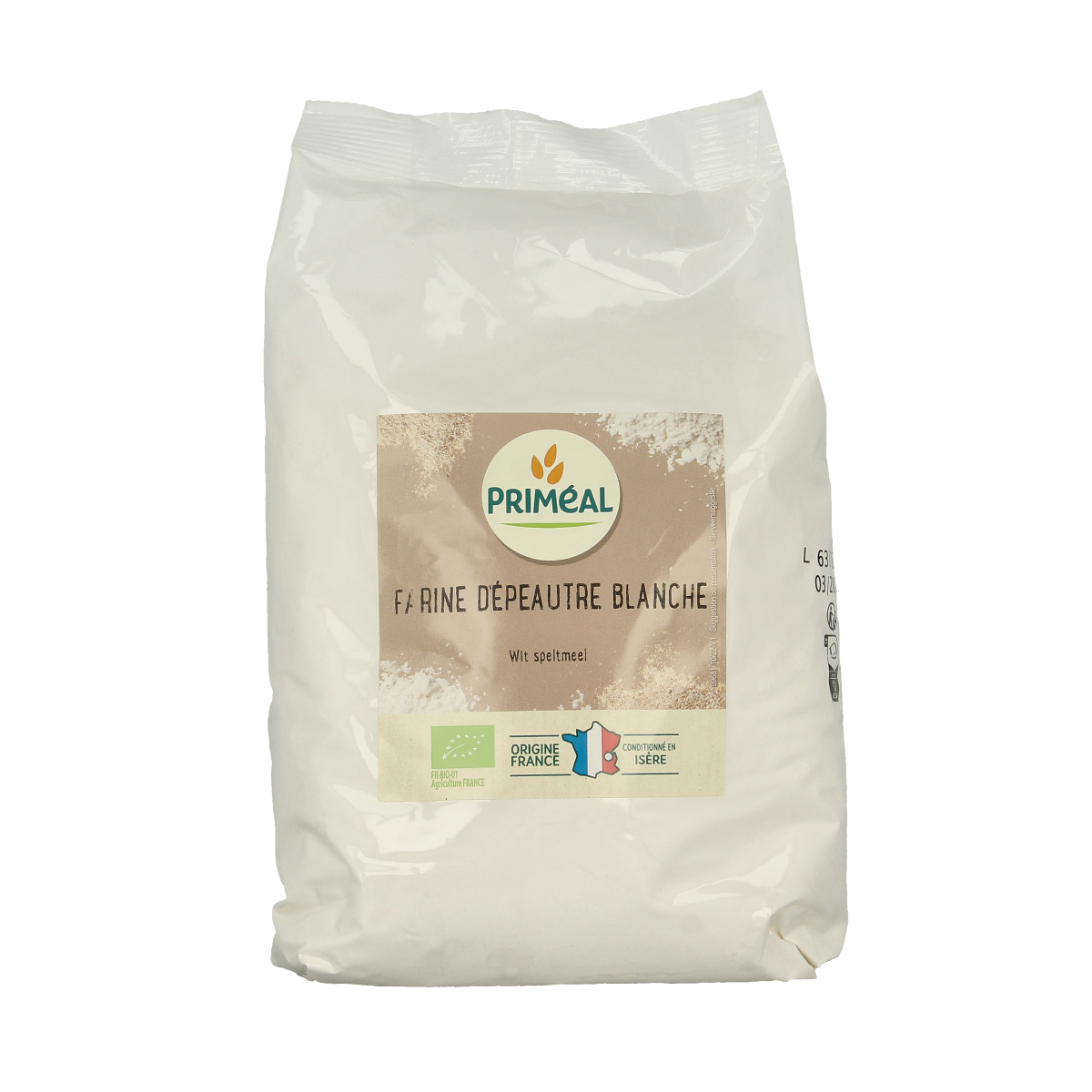 Primeal organic spelt flour in a 1kg bag, natural whole grain wheat for baking and cooking.