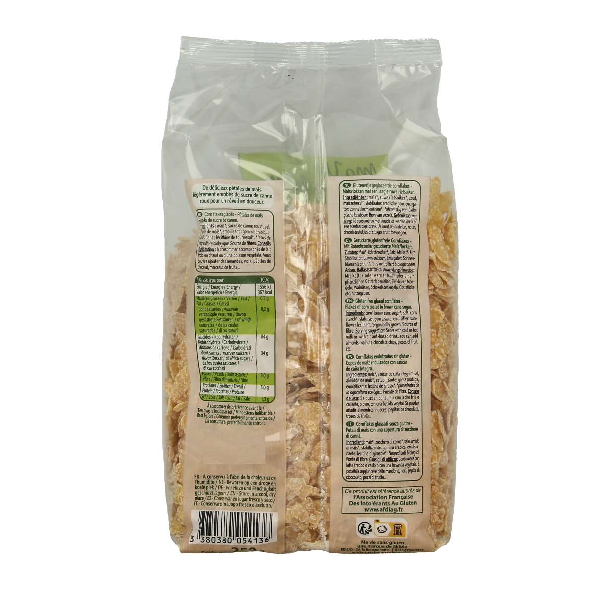 Gluten-free Ma Vie Sans bio breakfast flakes in a 250g package, shown in a clear image, ideal for healthy start to the day.