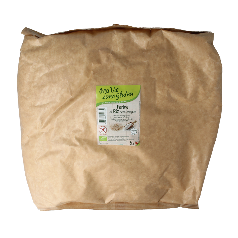 Ma Vie Sans glutenvrije, biologische rijstmeel-bakmix in 3 kg verpakking, halfvolkoren en ideaal voor glutenvrij bakken