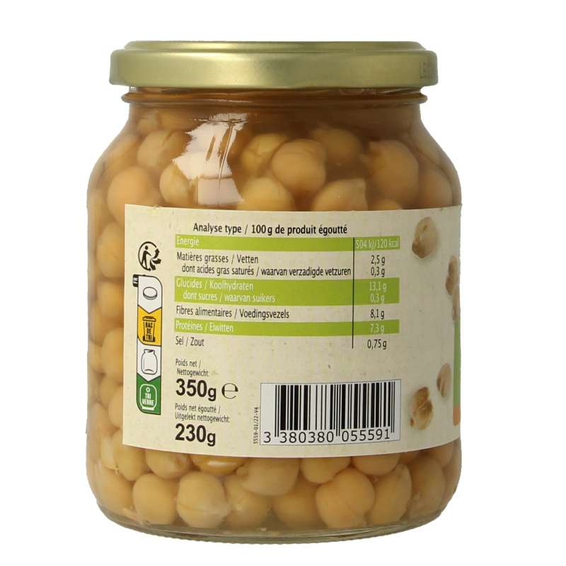 Primeal Demeter organic chickpeas in a 350g package, part of the vegetable and fruit selection, shown in the image.
