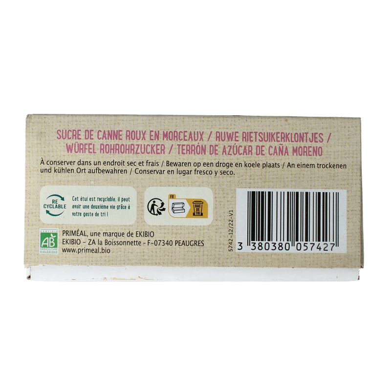 Primeal organic brown cane sugar lumps in a 1kg package, natural sweetener and baking ingredient.