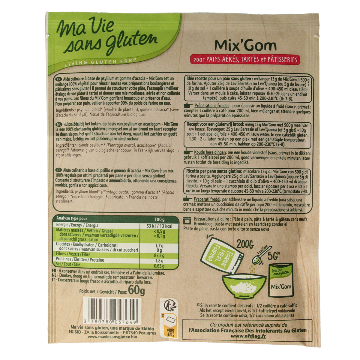 Ma Vie Sans bindmiddel voor brood en gebak mix, glutenvrij, biologisch, 60g, saus en smaakmaker product image
