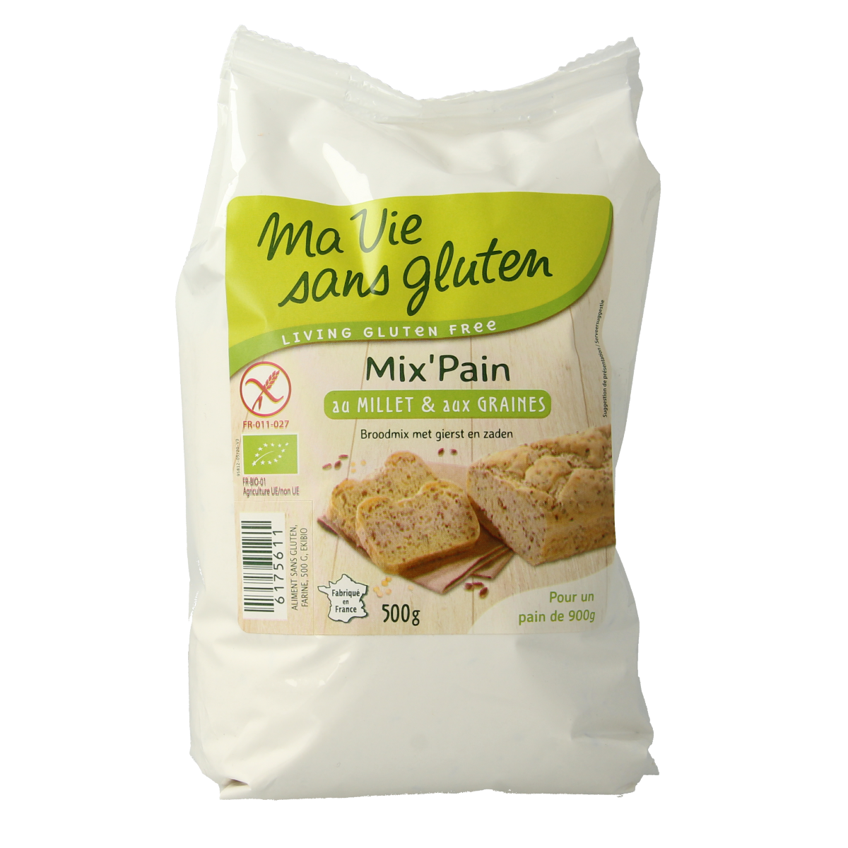 Ma Vie Sans glutenvrije bakmix met gierst en zaden in 500g verpakking, geschikt voor glutenvrije bakrecepten