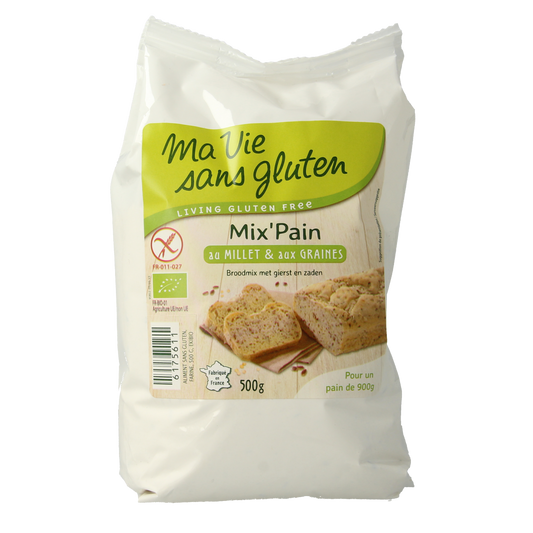 Ma Vie Sans glutenvrije bakmix met gierst en zaden in 500g verpakking, geschikt voor glutenvrije bakrecepten