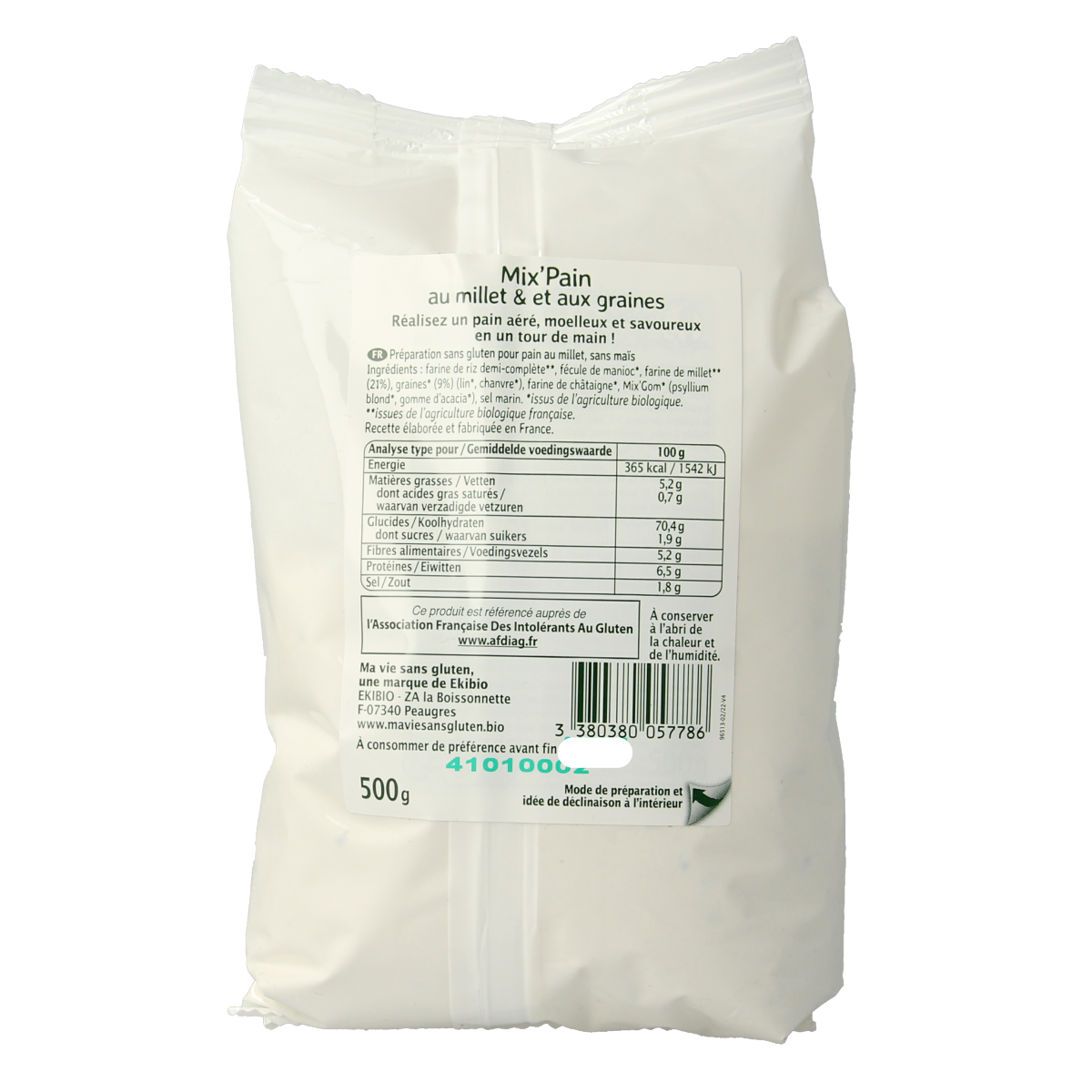 Gluten-free Ma Vie Sans Ma Vie Sans Broodmeel with millet and seeds, 500g, organic baking mix in a clear bag
