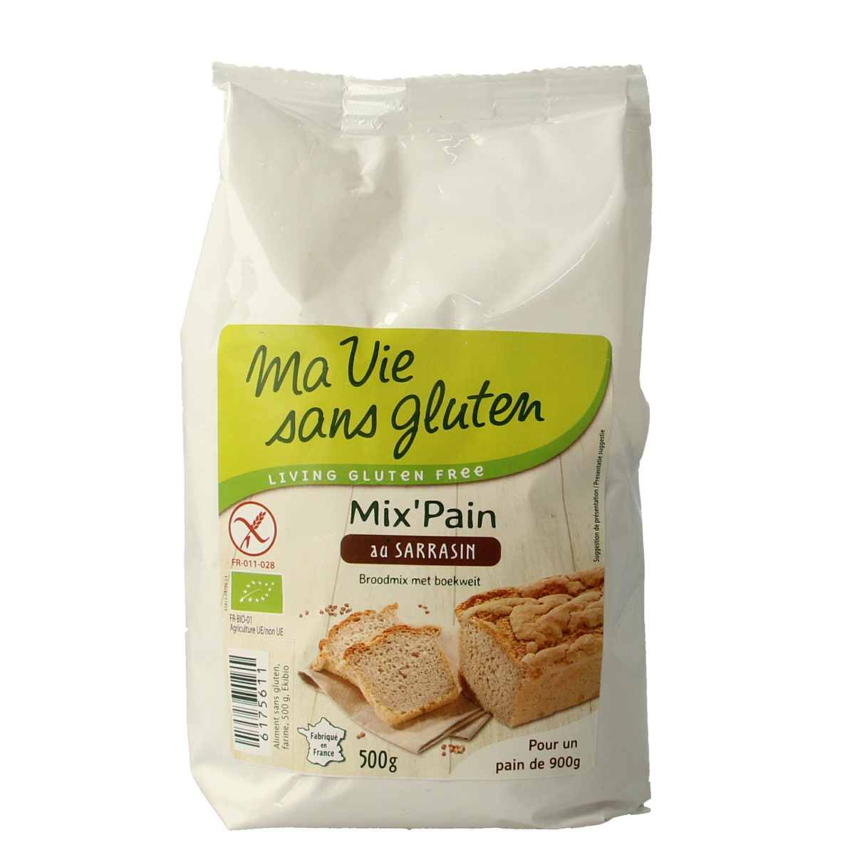 Ma Vie Sans glutenvrije boekweitbakmix in 500g verpakking, biologisch en geschikt voor glutenvrij bakken.
