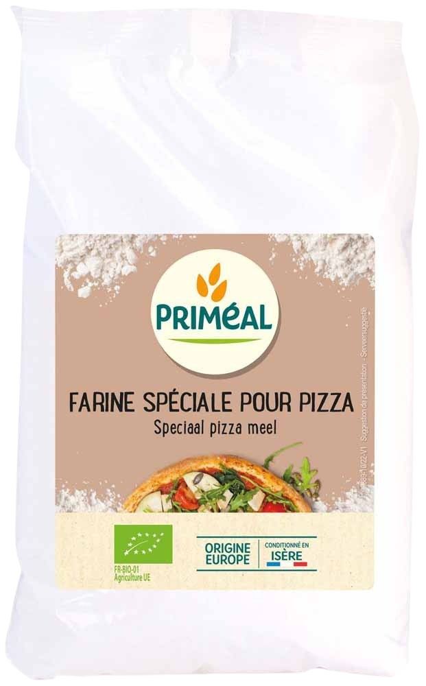Primeal Pizzameel speciaal bio, 1 kg natural organic pizza flour in a bag, part of Primeal's baking mixes and flours collection
