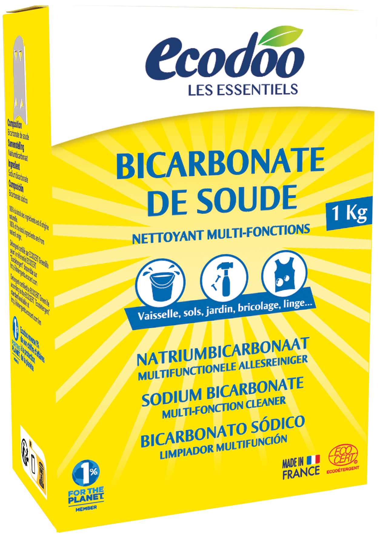 Ecodoo natural baking soda sodium bicarbonate eco cleaning product in 1kg package, eco-friendly cleaning article
