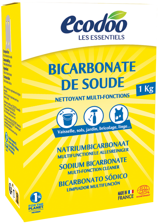 Ecodoo eco baking soda natriumbicarbonaat in 1kg packaging, a natural cleaning product for eco-friendly household use.