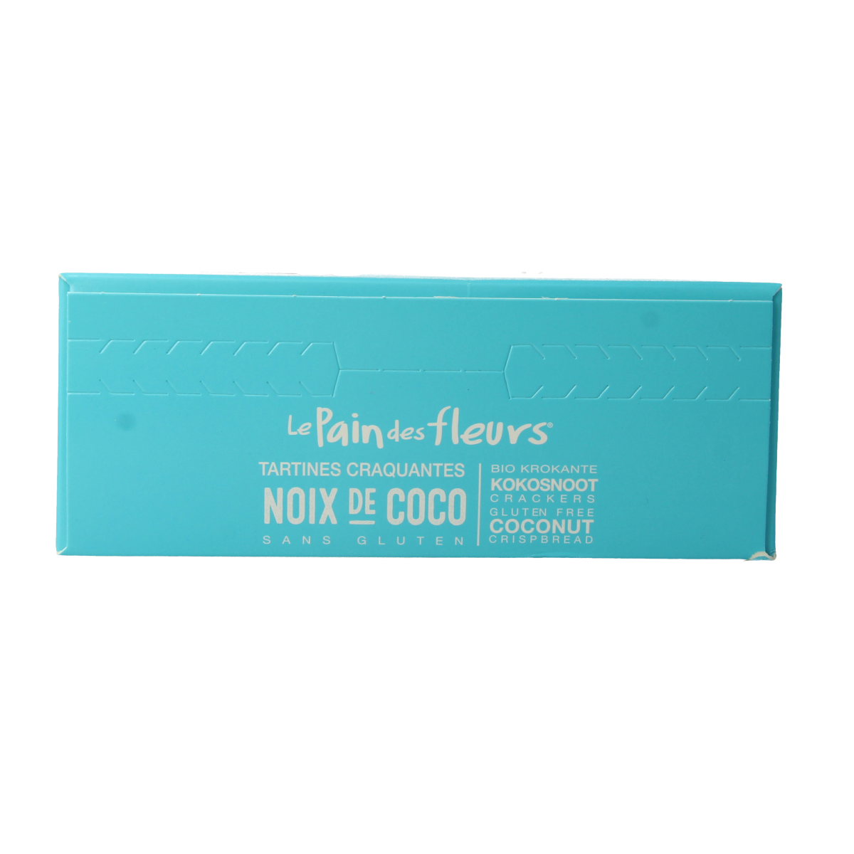 Pain Des Fleurs gluten-free coconut crackers in 150g package, crispy and organic broden and crackers for snacking.