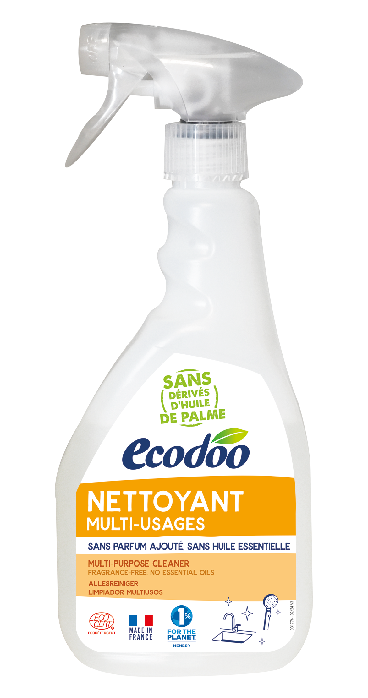 Ecodoo hypoallergenic bio all-purpose cleaner in 500ml bottle, eco-friendly cleaning product for household use