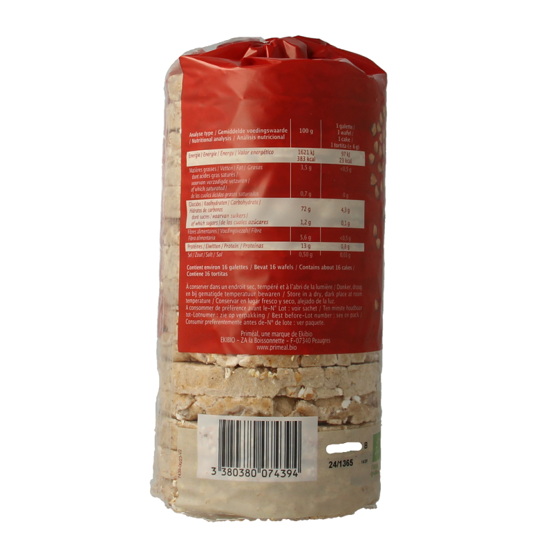 Primeal bio boekweitcrackers, 100g, crisp gluten-free crackers made from organic buckwheat, ideal for healthy snacking.