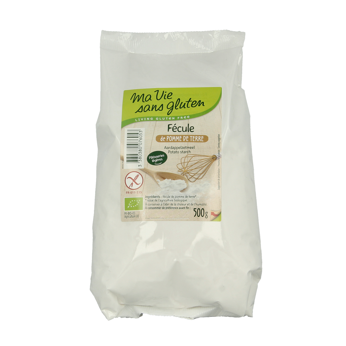 Ma Vie Sans glutenvrije bakmix met aardappelzetmeel in een 500g verpakking, biologisch en geschikt voor glutenvrij bakken.