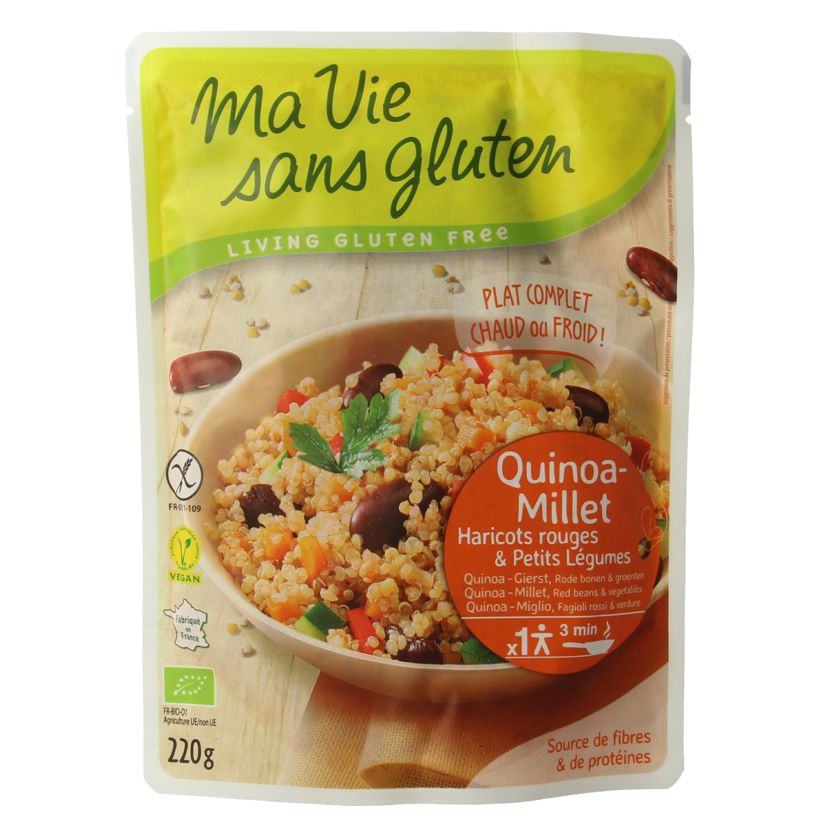 Ma Vie Sans Quinoa Gierst Rode Bonen en Groenten glutenvrije bio aardappelen en groenten, 220g.