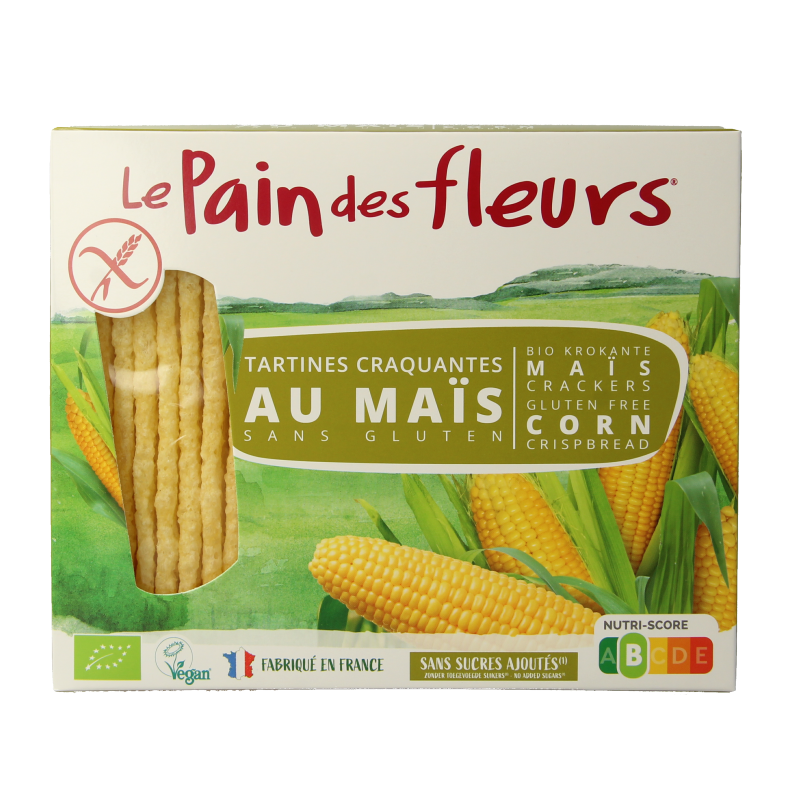 Pain Des Fleurs gluten-free crispy crackers in a 150g package, featuring a golden, textured surface with visible bubbles and airy crunch.