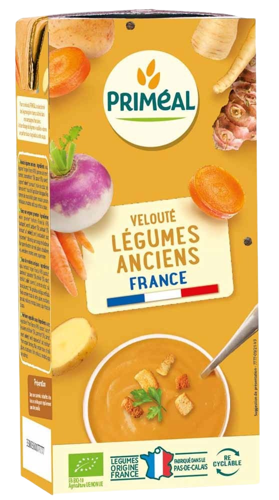 Primeal Veloute gebonden soep met vergeten groenten in 330ml verpakking, biologische soep voor een rijke smaak.