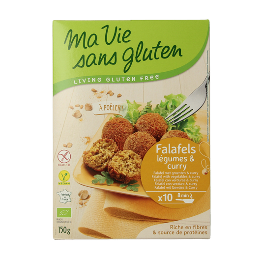 Ma Vie Sans glutenvrije kant-en-klare maaltijd met falafel, groenten en curry in een 150g verpakking.