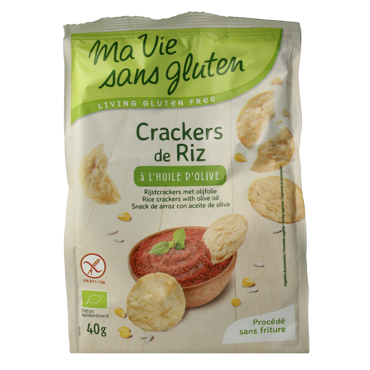 Ma Vie Sans glutenvrije rijstcrackers met olijfolie, biologische broden en crackers, 40 gram, knapperig en gezond snackoption.