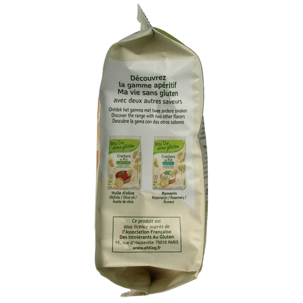 Ma Vie Sans gluten free sweet chili rice cracker in 40g package, crispy snack with spicy flavor and natural ingredients.