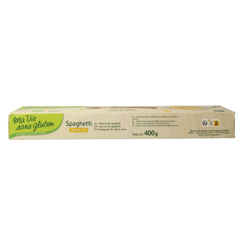 Gluten-free Ma Vie Sans spaghetti made from corn and rice, 400g package, natural organic pasta and rice product.