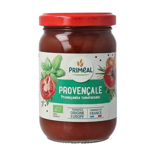 Primeal Provencaalse stijl biologische tomatensaus in 200g verpakking, perfect voor sauzen en smaakmakers.