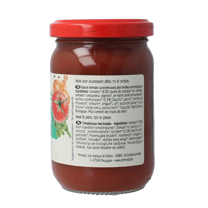 Primeal Provencal-style organic tomato sauce in a 200g jar, perfect for flavorful dishes and cooking.