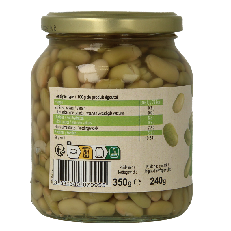 Primeal groene kidneyboon flageolet bio in 350g package, fresh green beans from organic vegetable selection.