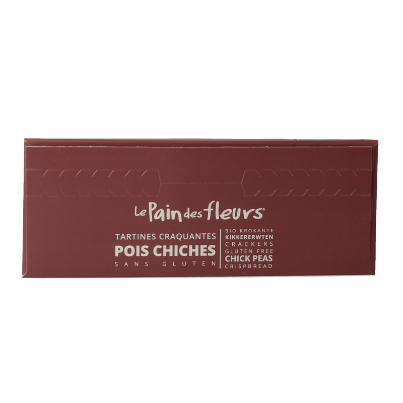 Pain Des Fleurs gluten-free crispy chickpea crackers in a 150g package, featuring a golden, textured surface.