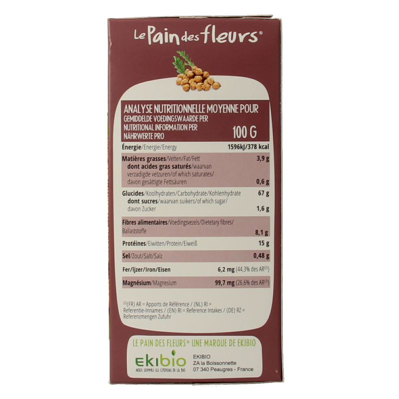 Pain Des Fleurs gluten-free crispy chickpea crackers in 150g package, ideal for snacks or cheese boards.