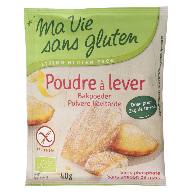 Ma Vie Sans glutenvrije, biologische bakmix met bakpoeder, 40 gram, voor glutenvrije bakrecepten, in een kleurrijke verpakking