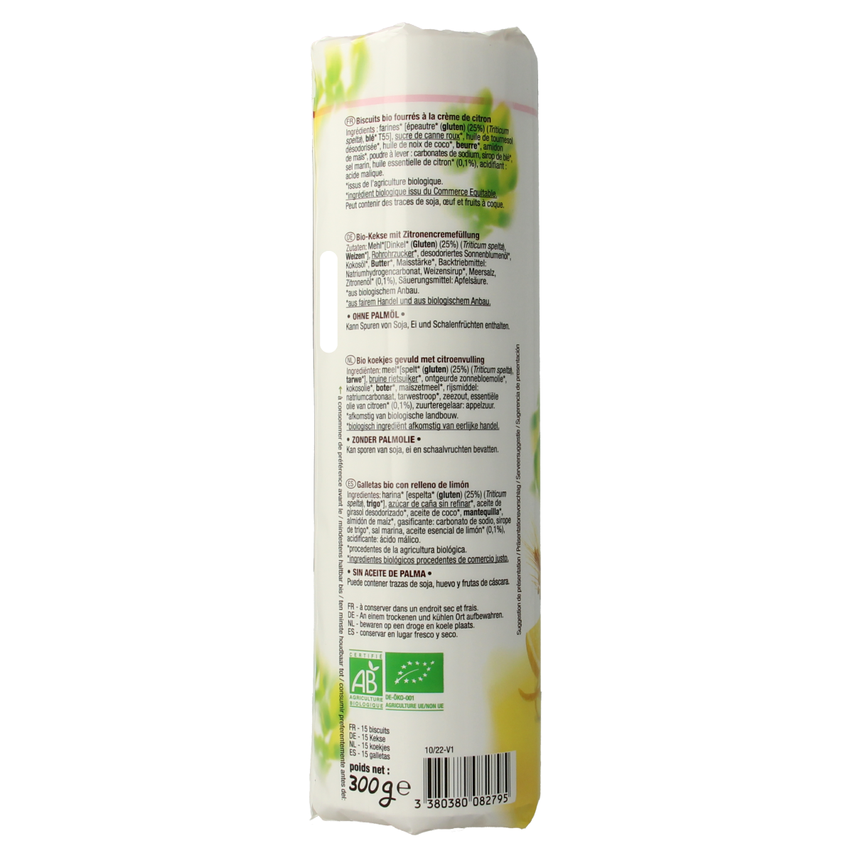 Bisson Choco Bisson Citroen bio koeken, 300g, with chocolate and lemon flavor, shown in the image.