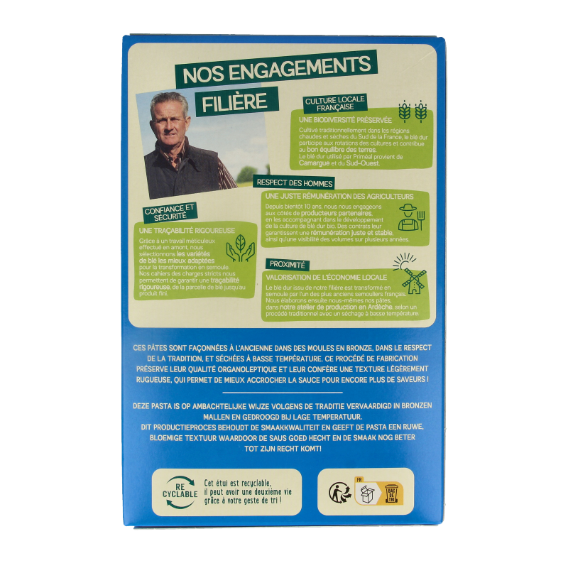 Primeal Corolle halfvolkoren organic pasta in 400g package, featuring whole wheat pasta strands on a white background.