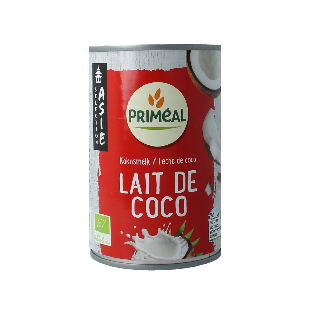 Primeal organic coconut milk in a 400ml container, used for sauces and flavorings, shown in the image.