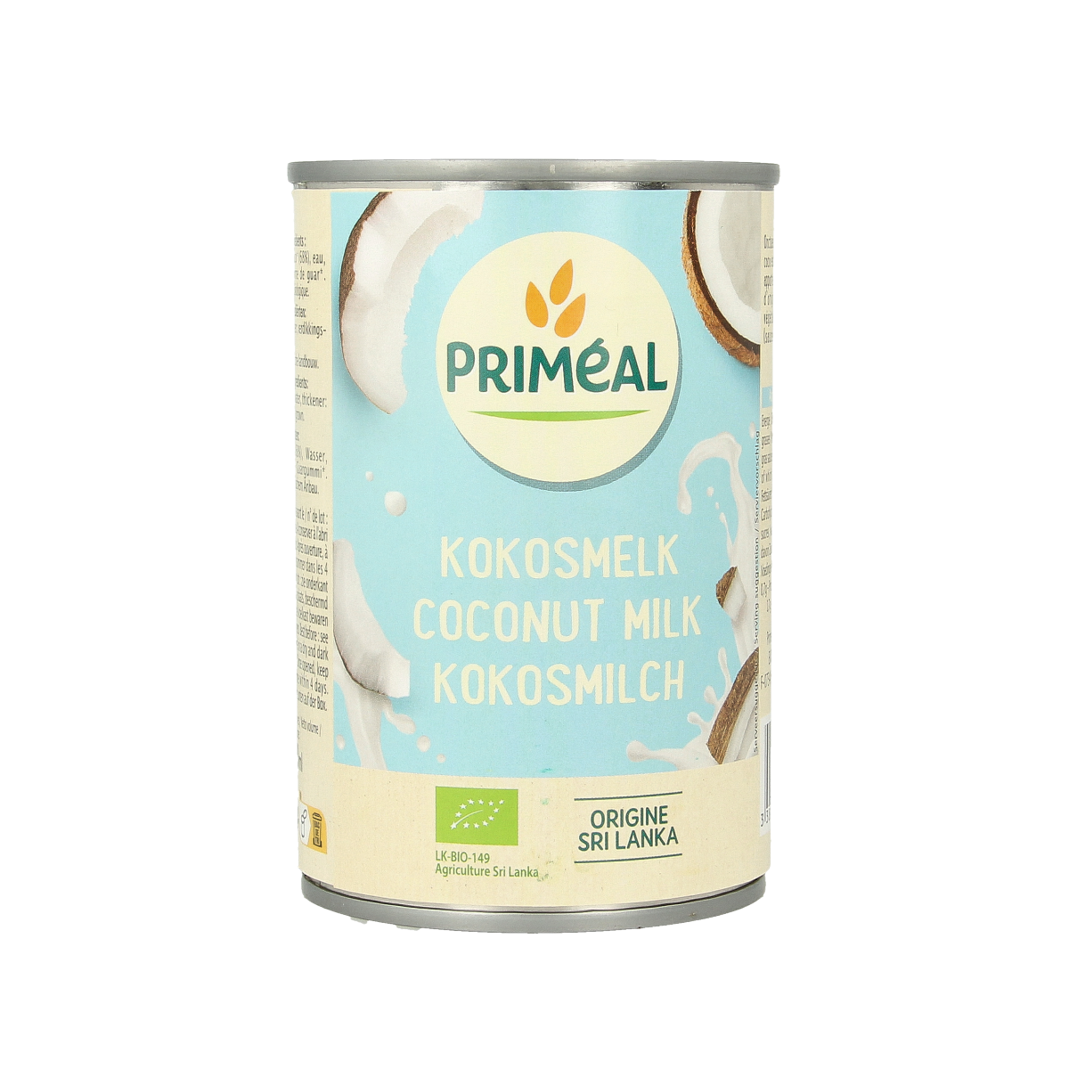 Primeal bio coconut milk in 400ml carton, used in sauces and flavorings, with a white liquid visible in the image.