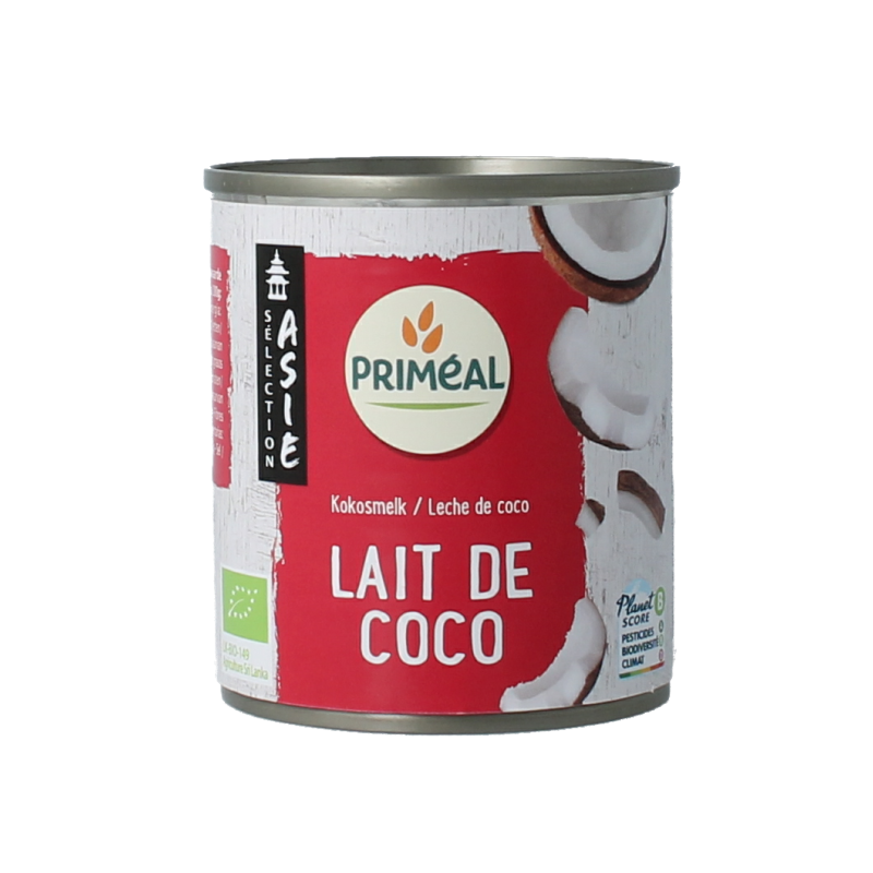 Primeal bio coconut milk in a 225ml container, ideal for sauces and flavoring, with a smooth, creamy texture.