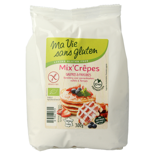 Glutenvrije Ma Vie Sans Pannenkoeken en wafelmix in 300g verpakking, bio bakmix voor pannenkoeken en flensjes