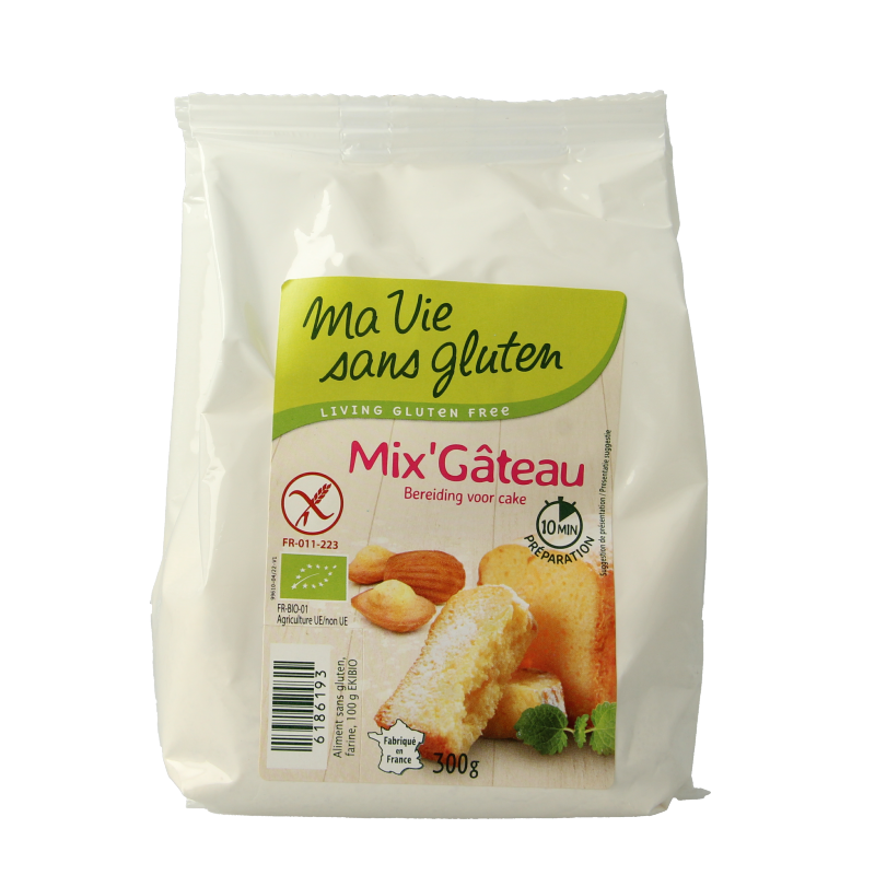 Gluten-free Ma Vie Sans Cakemix bio koeken in 300g package, showing the product packaging with brand and product details.