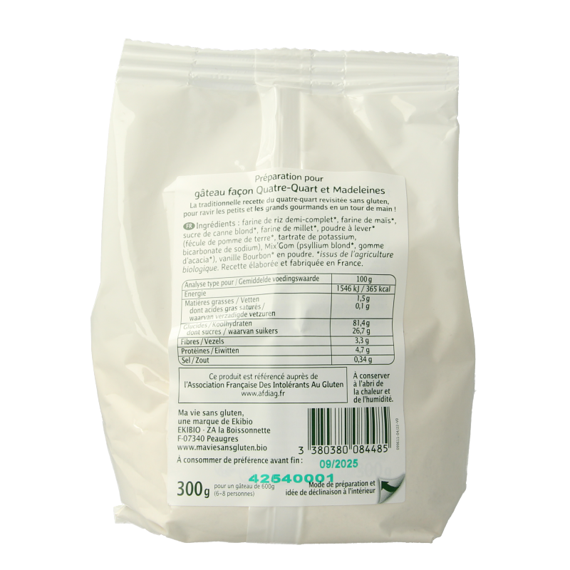 Gluten-free Ma Vie Sans Cakemix bio koeken in a 300g package, showing a stack of golden-brown cookies with a rustic appearance.