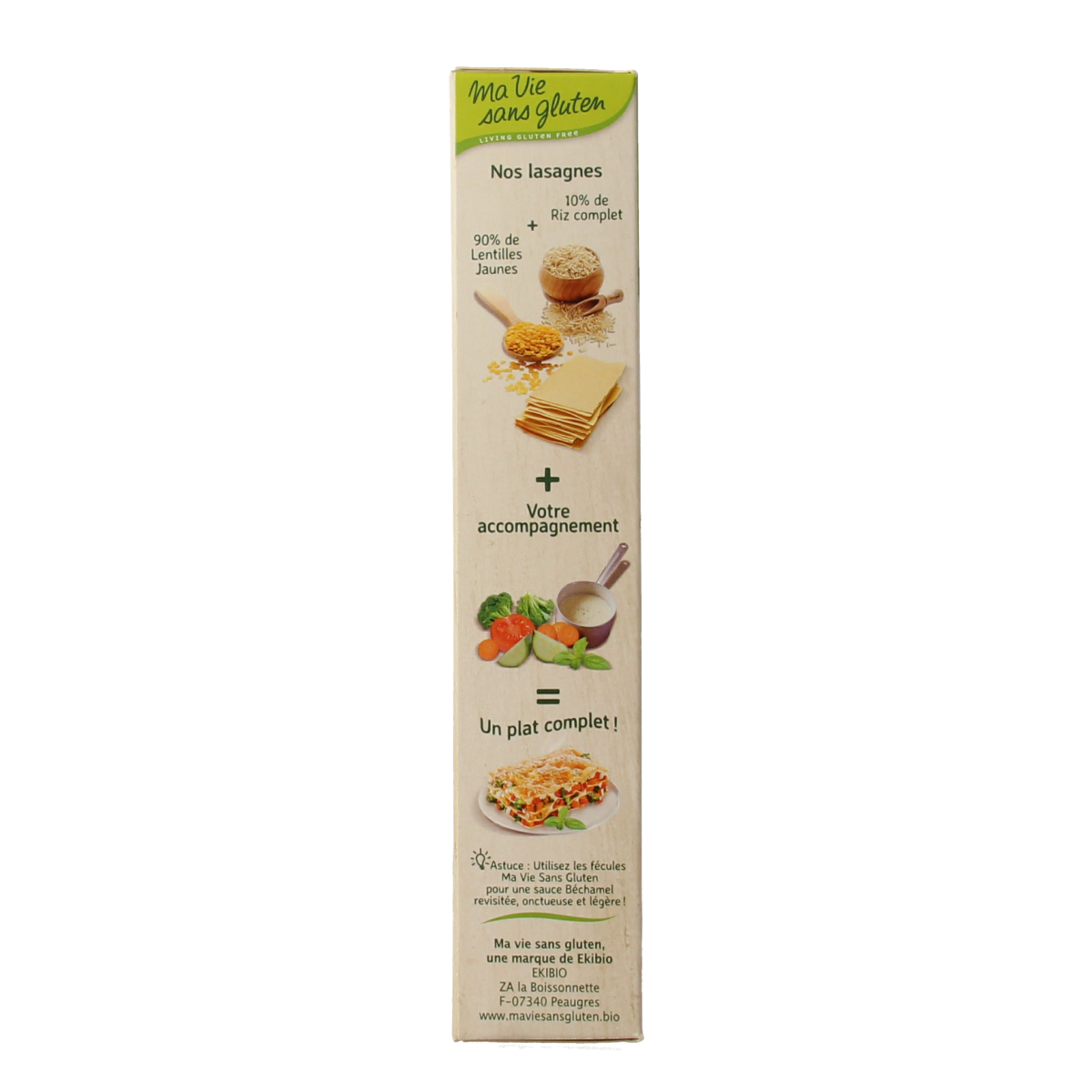 Gluten-free Ma Vie Sans gele linzen lasagne sheets, organic pasta, 250g, suitable for vegetarian and gluten-sensitive diets
