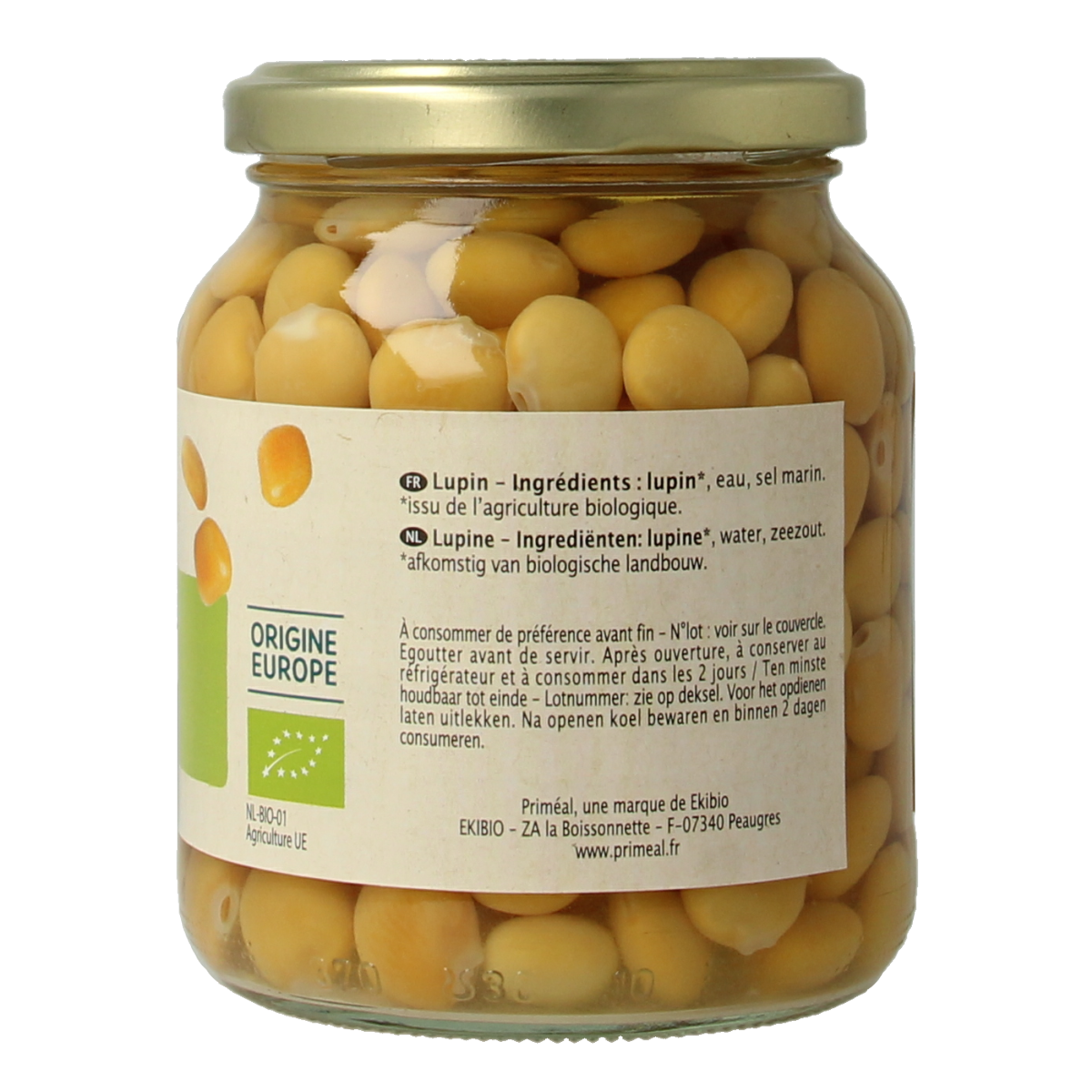 Primeal organic natural lupine beans in 340g package, fresh legume from the vegetable and fruit category