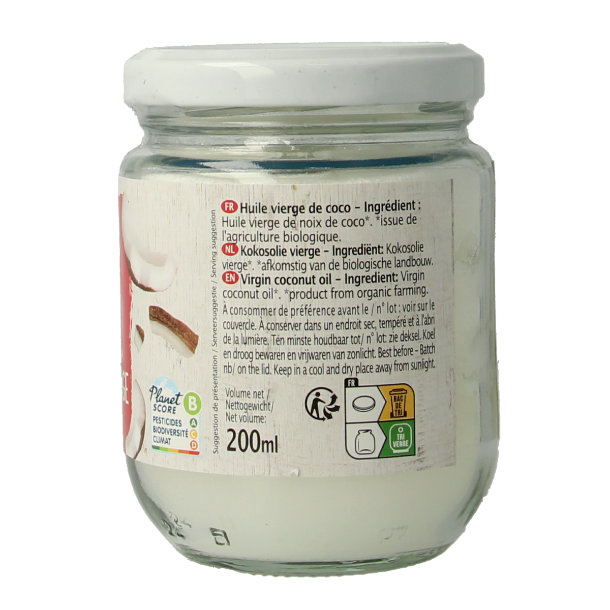 Primeal bio vegan coconut oil in a 200ml bottle, natural, cold-pressed, ideal for cooking and baking.