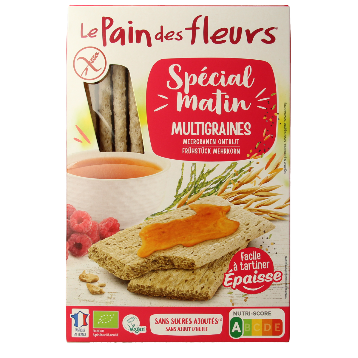 Pain Des Fleurs Special Matin meergranen ontbijtcrackers in een 230g verpakking, biologisch en knapperig ontbijtbrood en crackers.