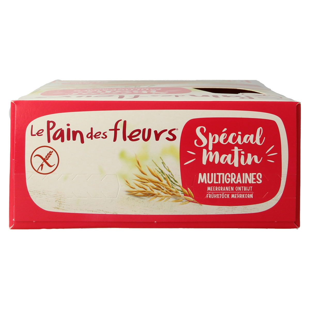 Pain Des Fleurs special matin meergranen bio crackers, 230g, crisp whole grain breakfast crackers on a white background.