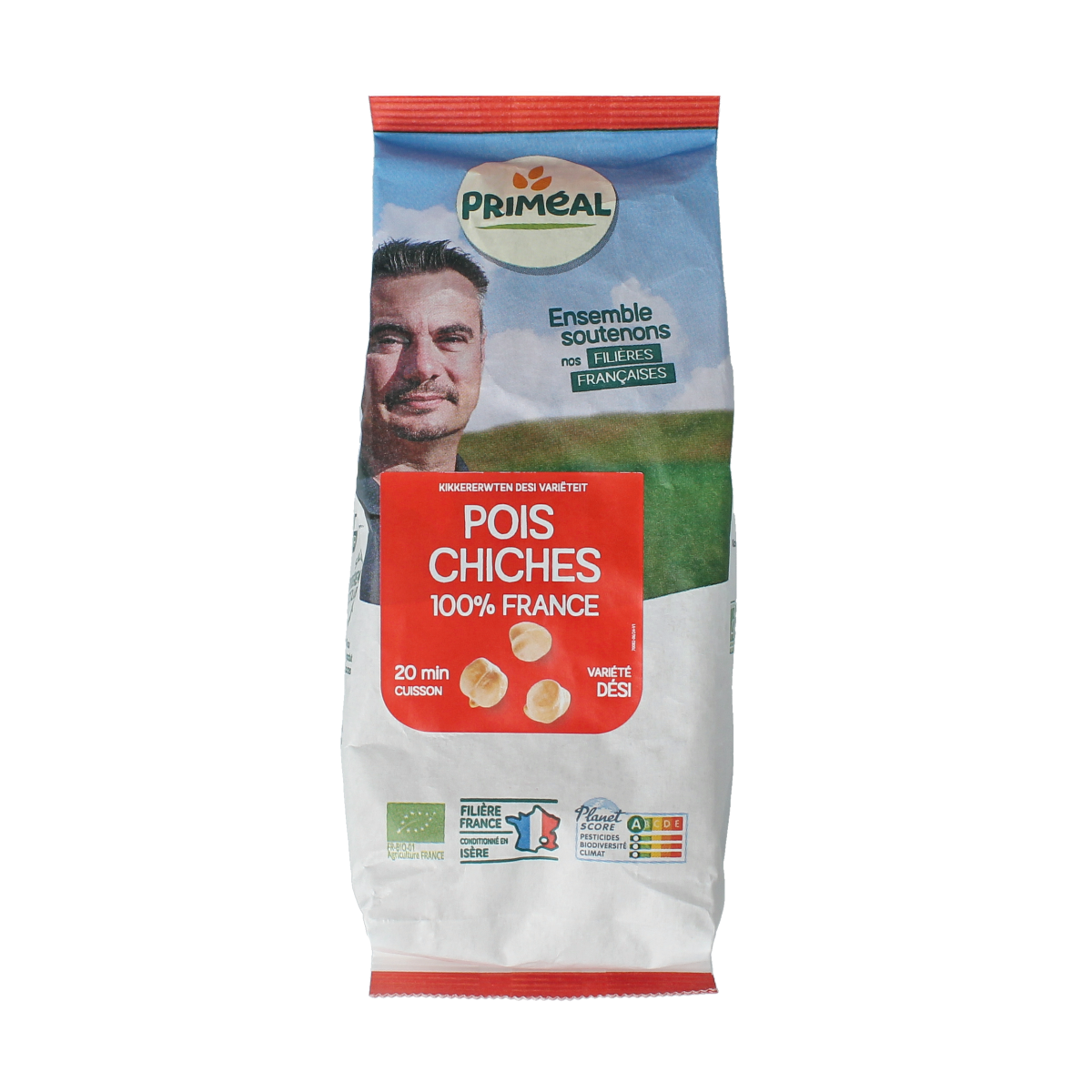 Primeal organic French desi chickpeas in a 500g package, fresh and ready for cooking, part of the vegetables and fruits category