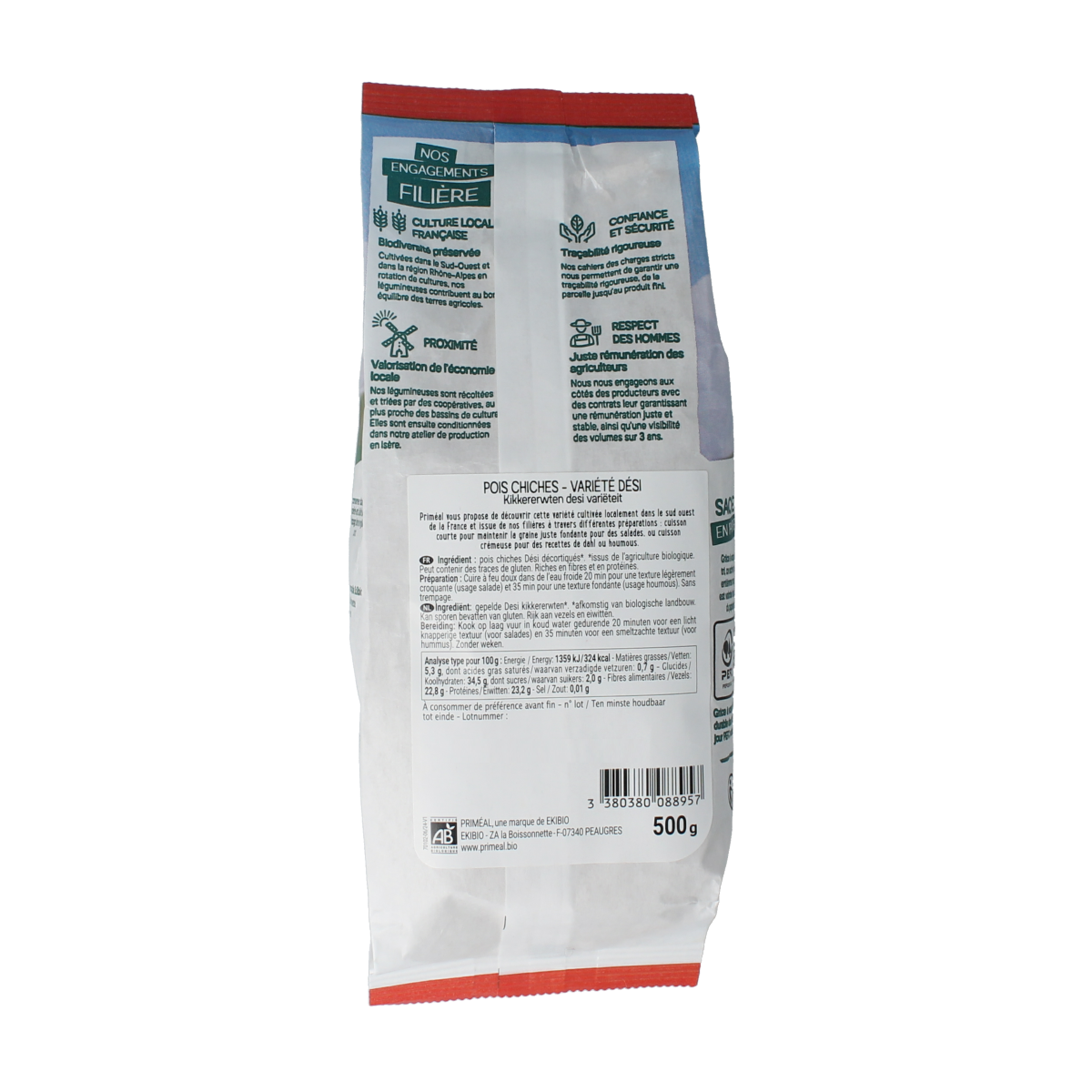 Primeal organic French desi chickpeas in a 500g package, fresh and ready for cooking or healthy recipes.