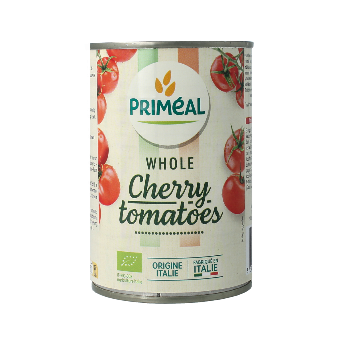 Primeal organic cherry tomatoes in 400g package, fresh vibrant red tomatoes, for cooking or salads.