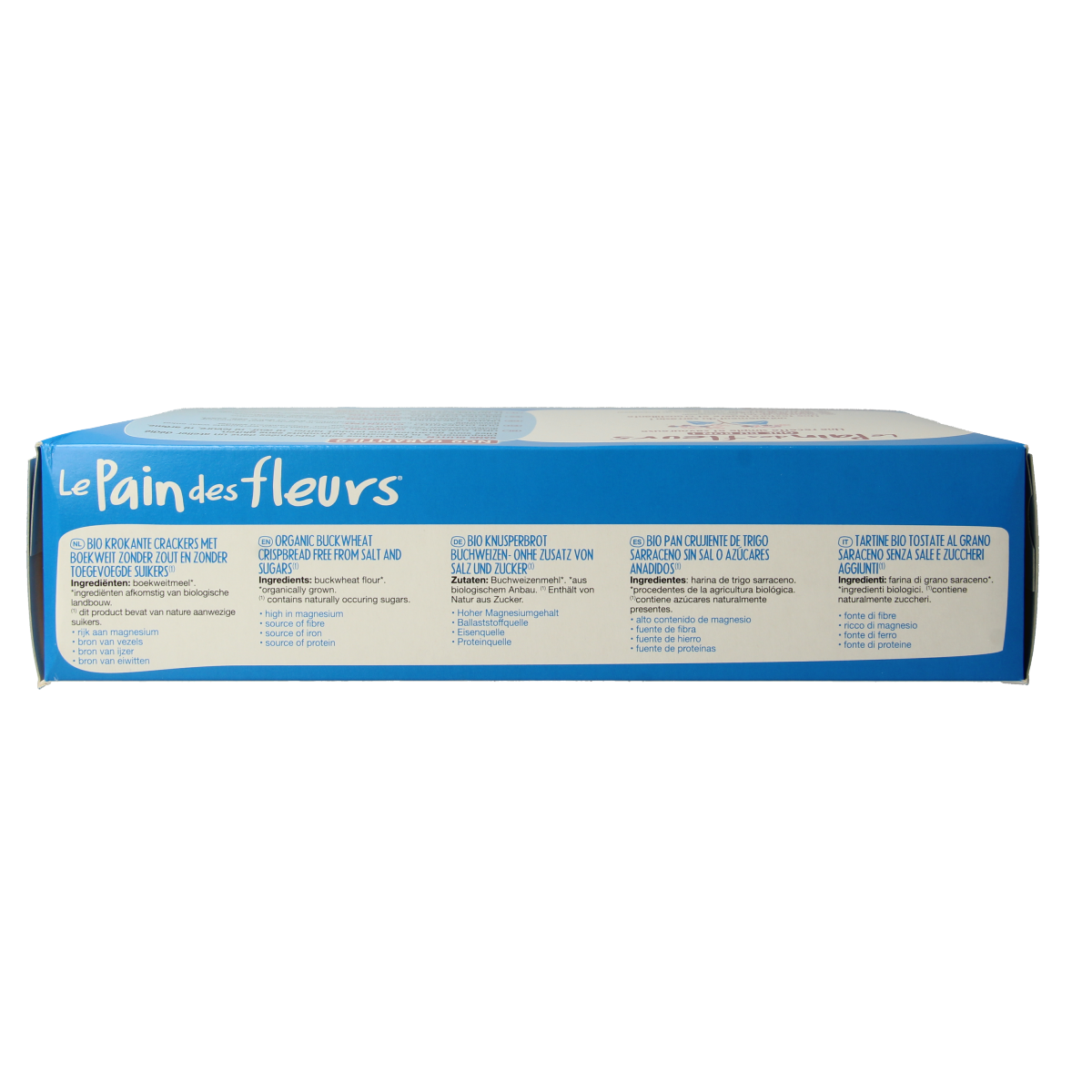 Pain Des Fleurs gluten-free buckwheat crackers with salt, 300g, crispy and organic, ideal for healthy snacking.
