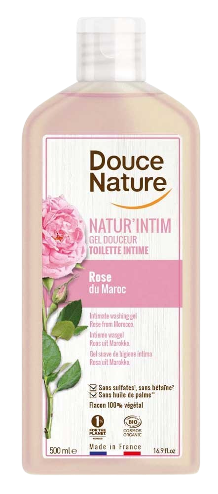 Douce Nature Rose Bio intimate wash for women, 500ml, natural feminine hygiene product with rose extract.